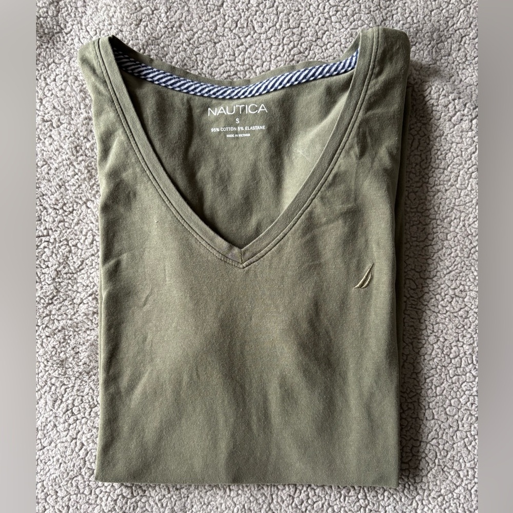 Nautica Olive Green V-Neck T-Shirt
